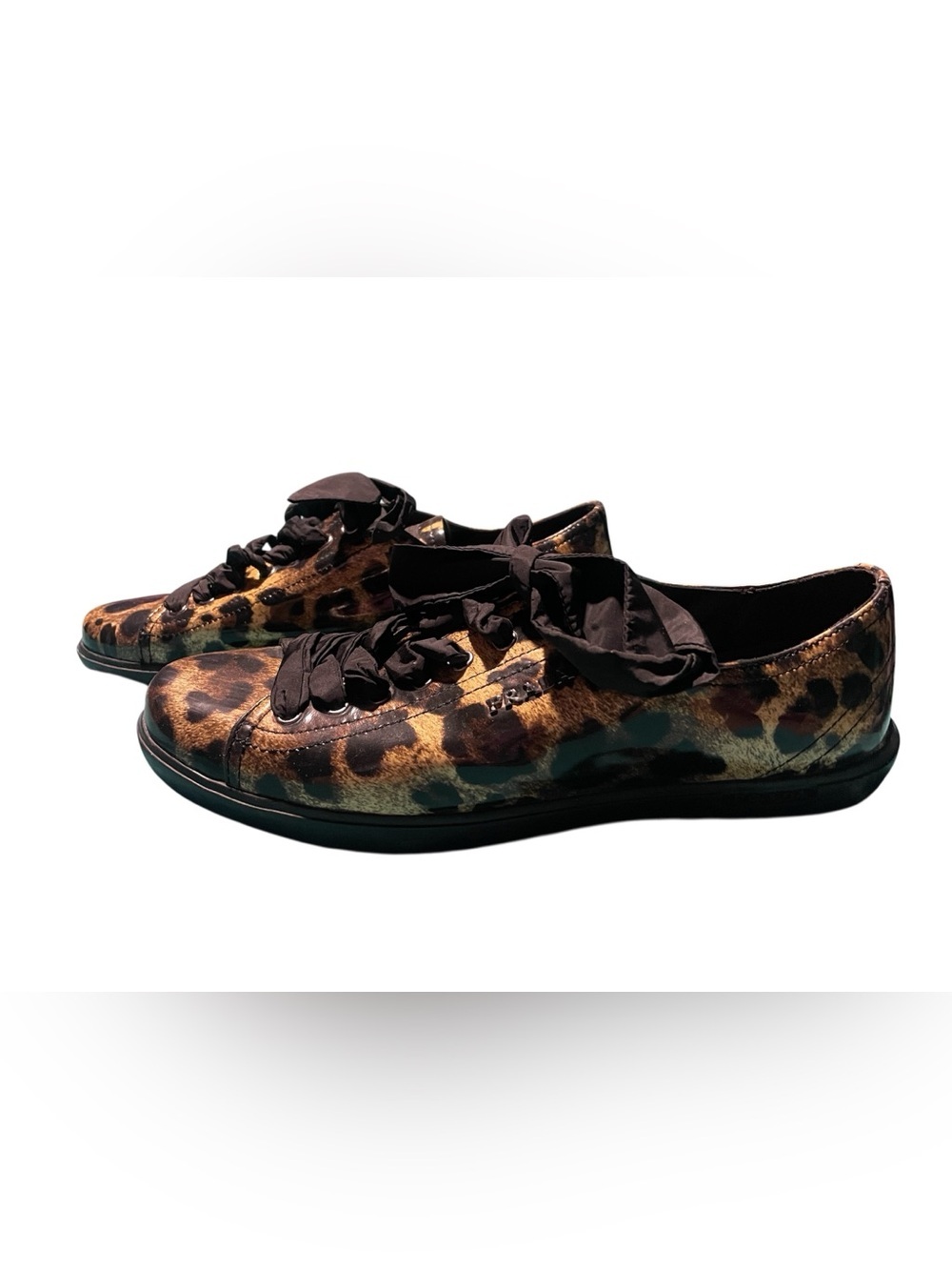 PRADA Leopard Print Lace-Up Women’s Sneakers - Black Ribbon Laces - Picture 4 of 6